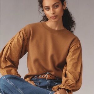 Anthropologie Tan Blouse with Textured Sleeves